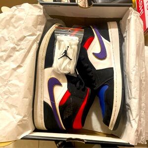 Nike Air Jordan 1 Mid Lakers Top 3 BLACK/FIELD PURPLE 852542-005 Men's sz 13